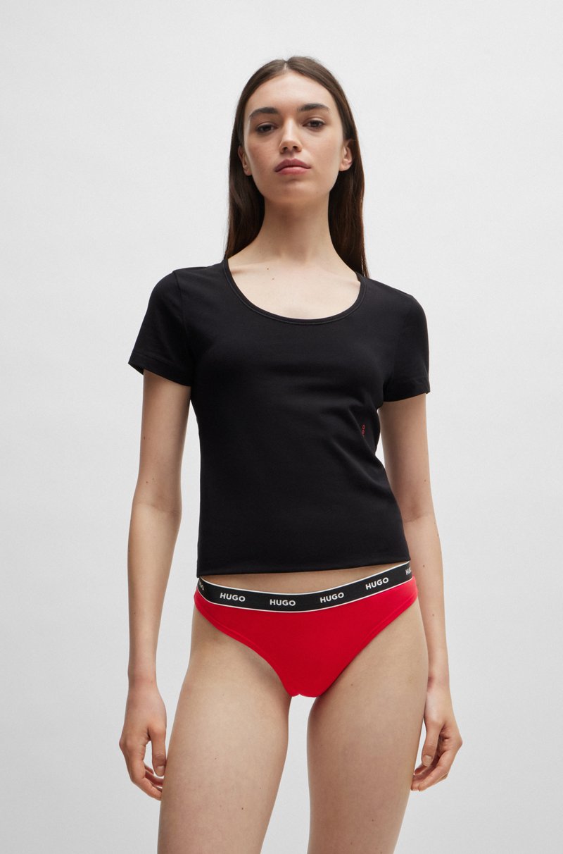Hugo Boss Tanga De Algodón Elástico Con Logos En La Cintura
