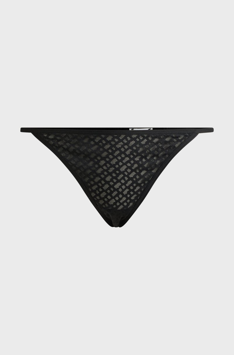 Hugo Boss Tanga de encaje con monogramas y ribete de logo