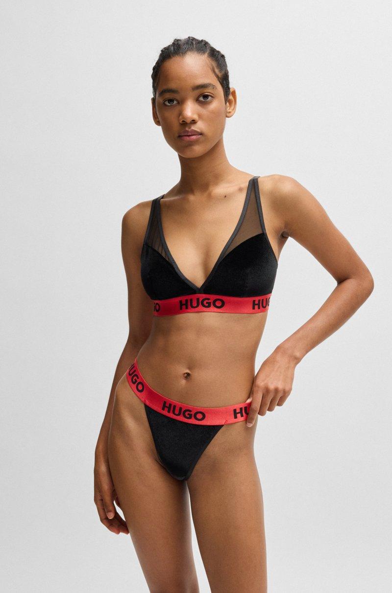 Hugo Boss Tanga de terciopelo elástico con logo en la cintura