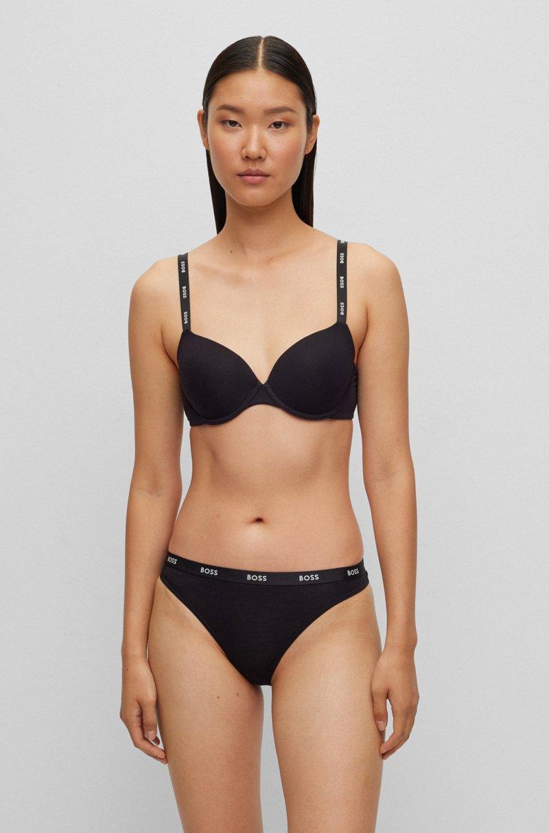 Hugo Boss Tanga de tiro bajo en punto elástico con cinturilla logotipada