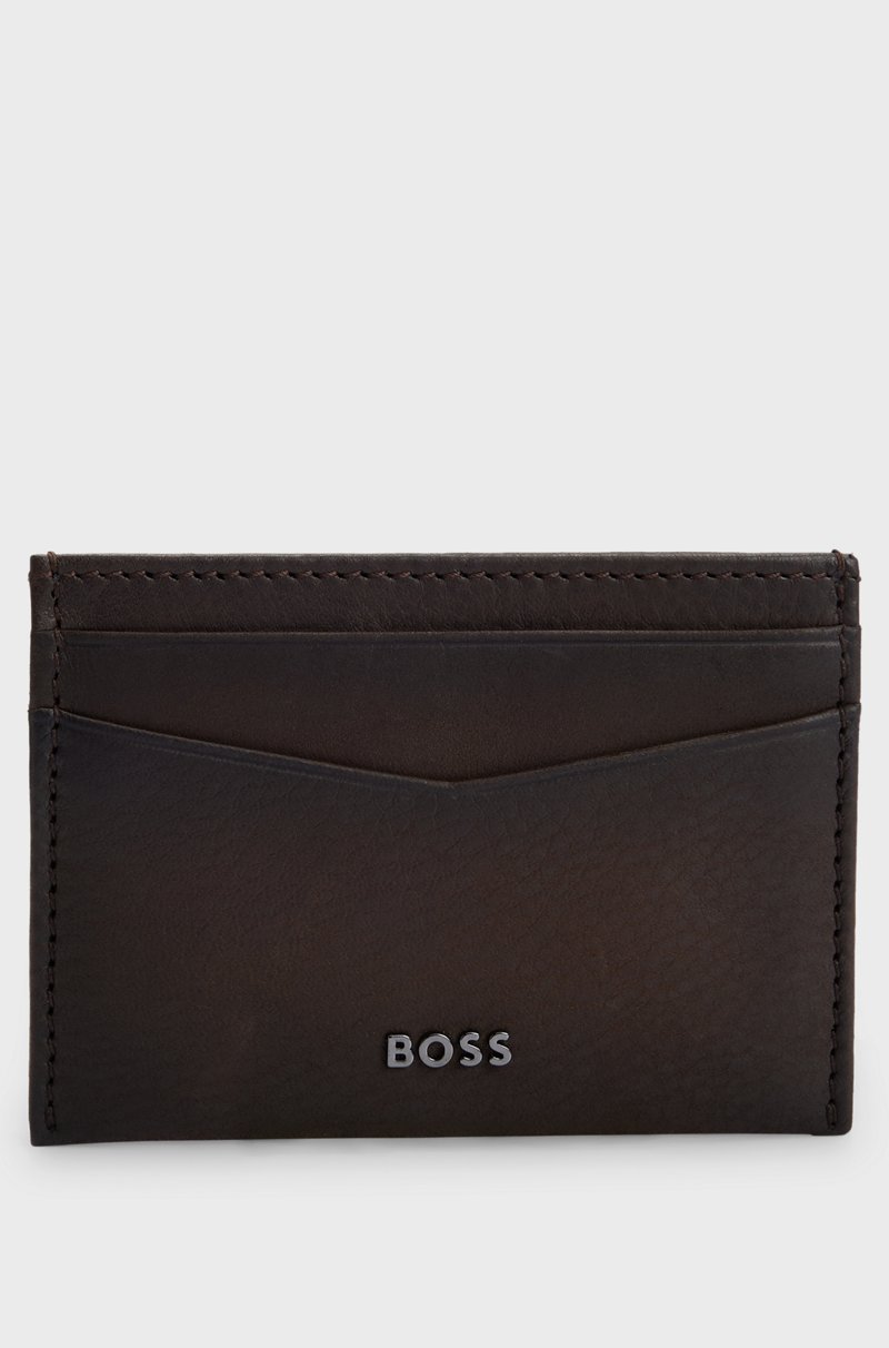Hugo Boss Tarjetero de piel granulada con letras de logo