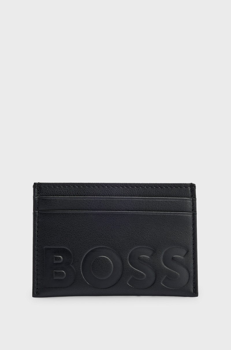 Hugo Boss Tarjetero de piel granulada con logo grabado