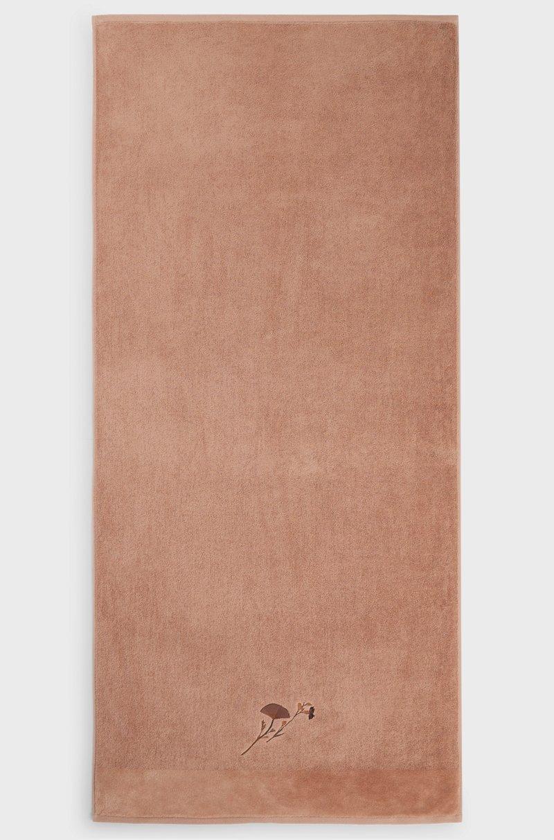 Hugo Boss Toalla De Baño De Algodón Con Detalles Florales Bordados Y Raya De Terciopelo