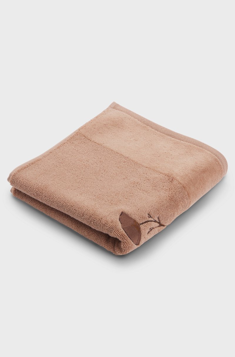 Hugo Boss Toalla de mano de algodón con detalles florales bordados y raya de terciopelo