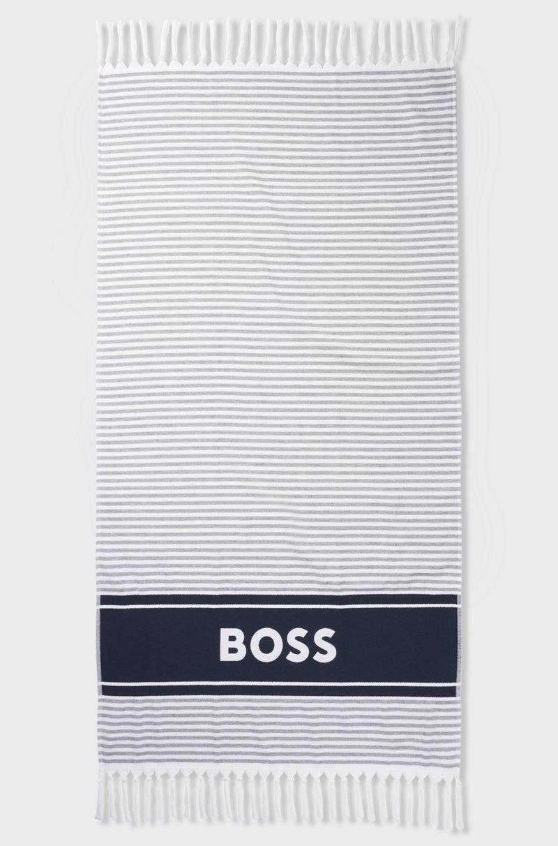 Hugo Boss Toalla De Playa De Algodón Con Rayas Y Logo
