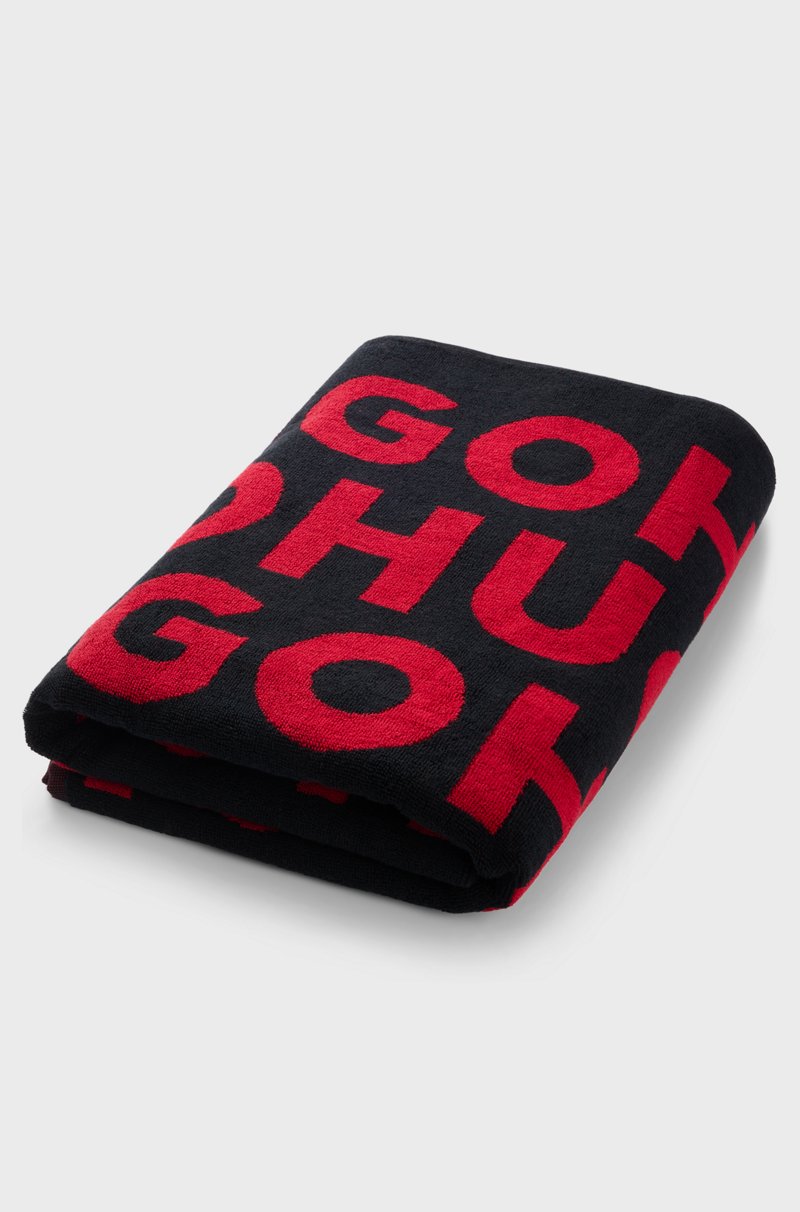 Hugo Boss Toalla de playa de felpa de algodón con motivo de logos