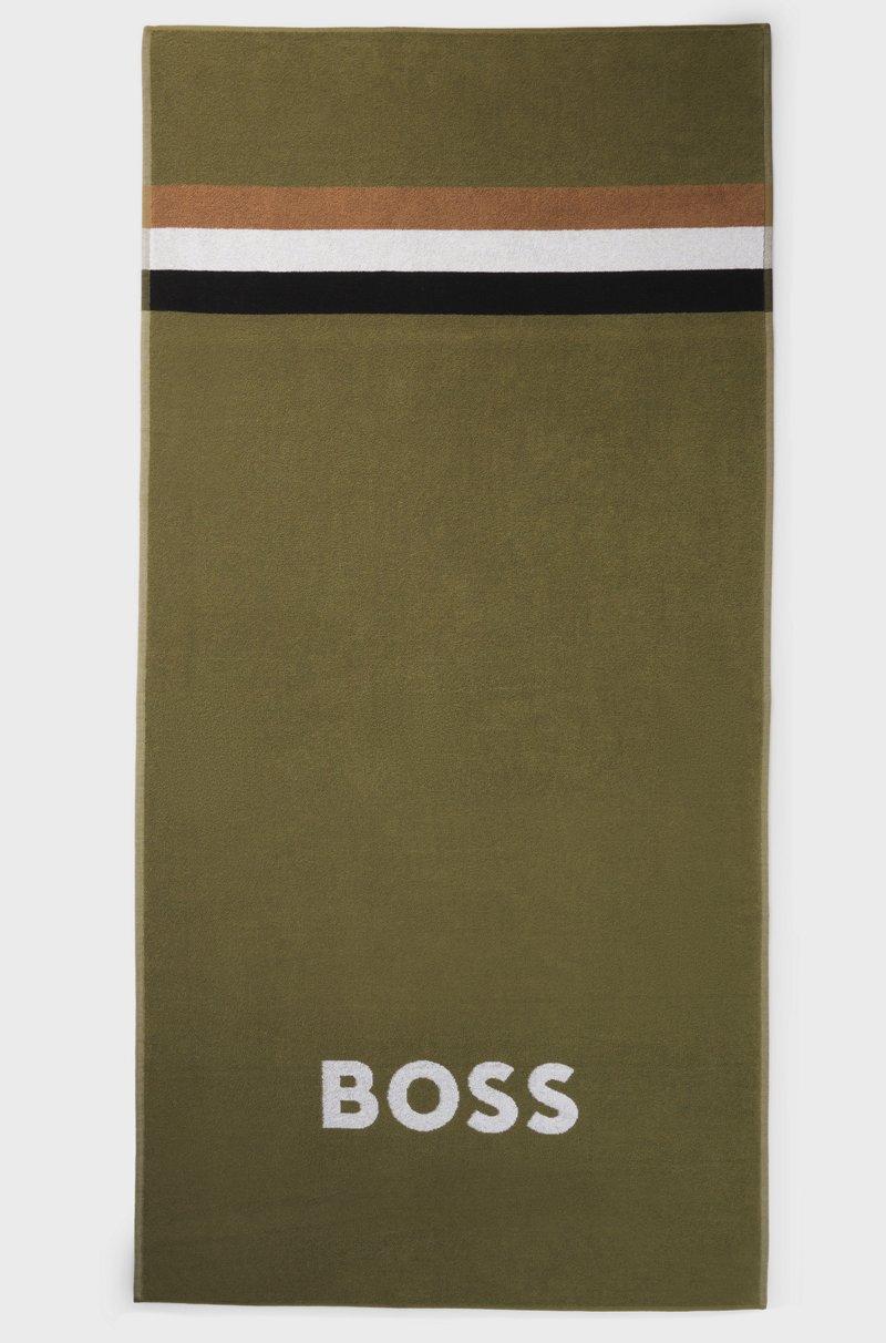 Hugo Boss Toalla De Playa De Jacquard De Algodón Con Logo Y Rayas De La Marca