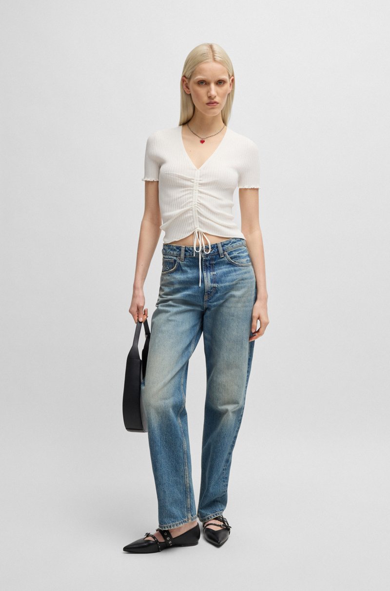 Hugo Boss Top Con Escote En Pico Y Parte Delantera Fruncida