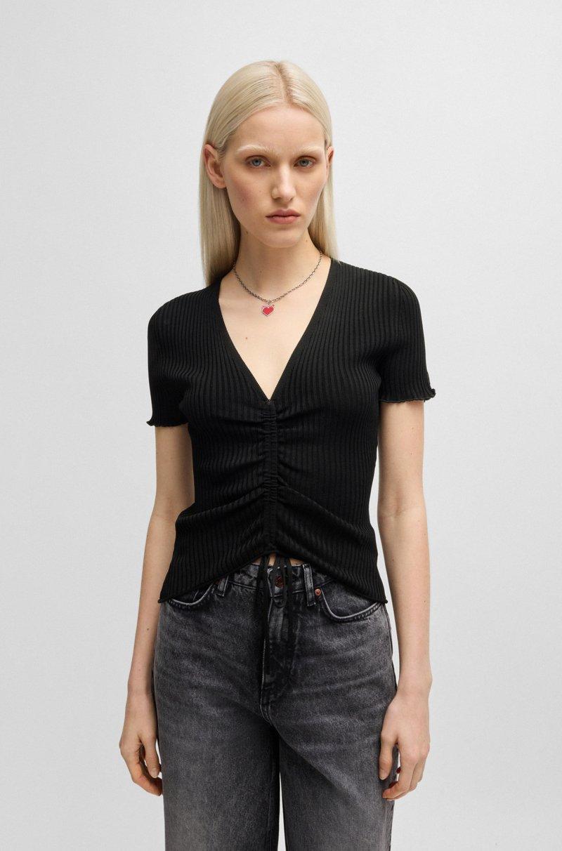 Hugo Boss Top con escote en pico y parte delantera fruncida