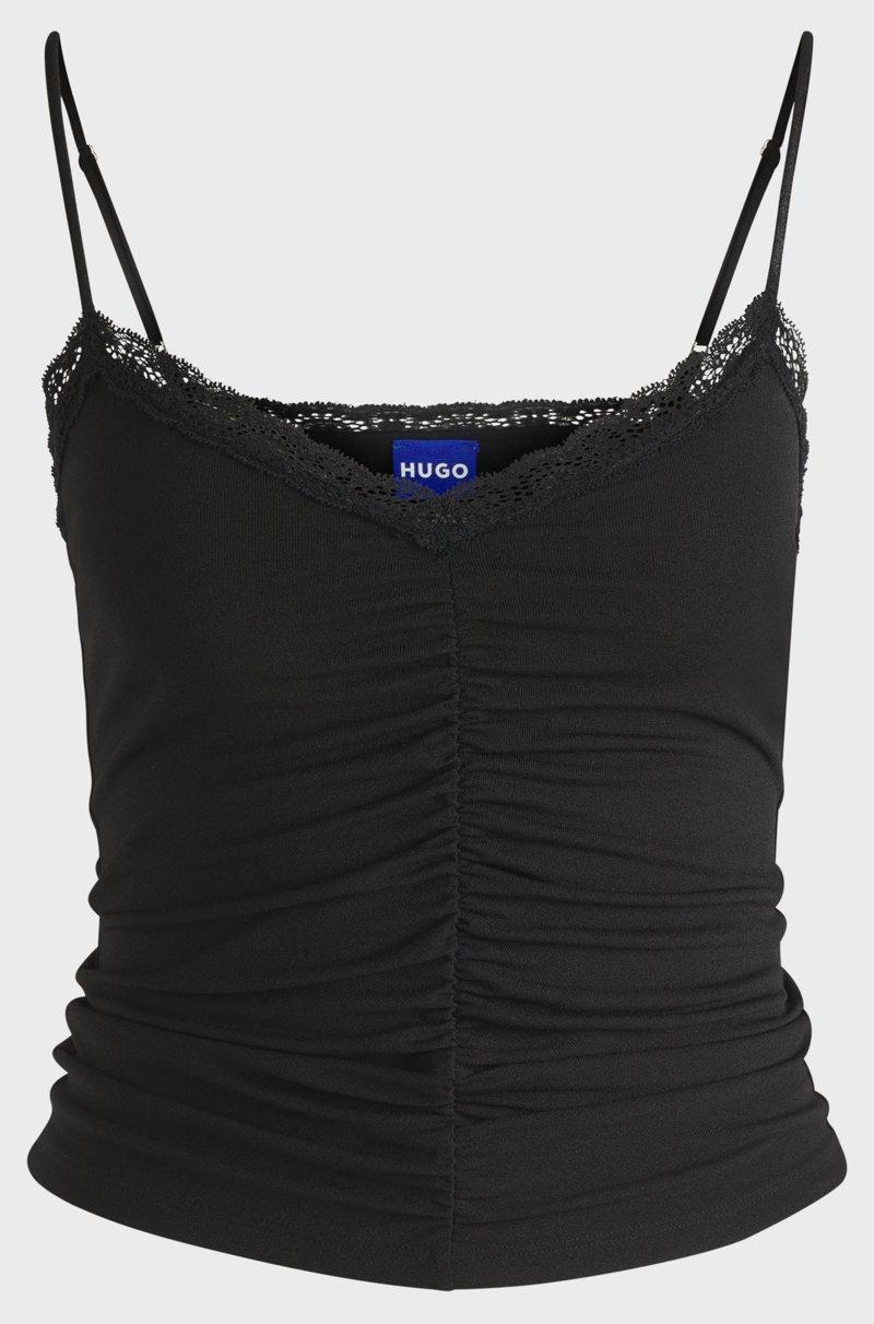 Hugo Boss Top con ribete de encaje y fruncido en la parte delantera