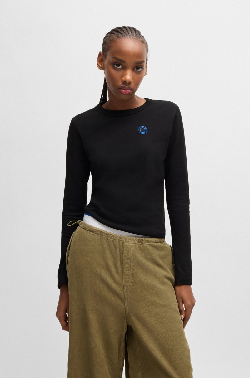 Hugo Boss Top de punto de algodón con insignia de logo de Happy HUGO