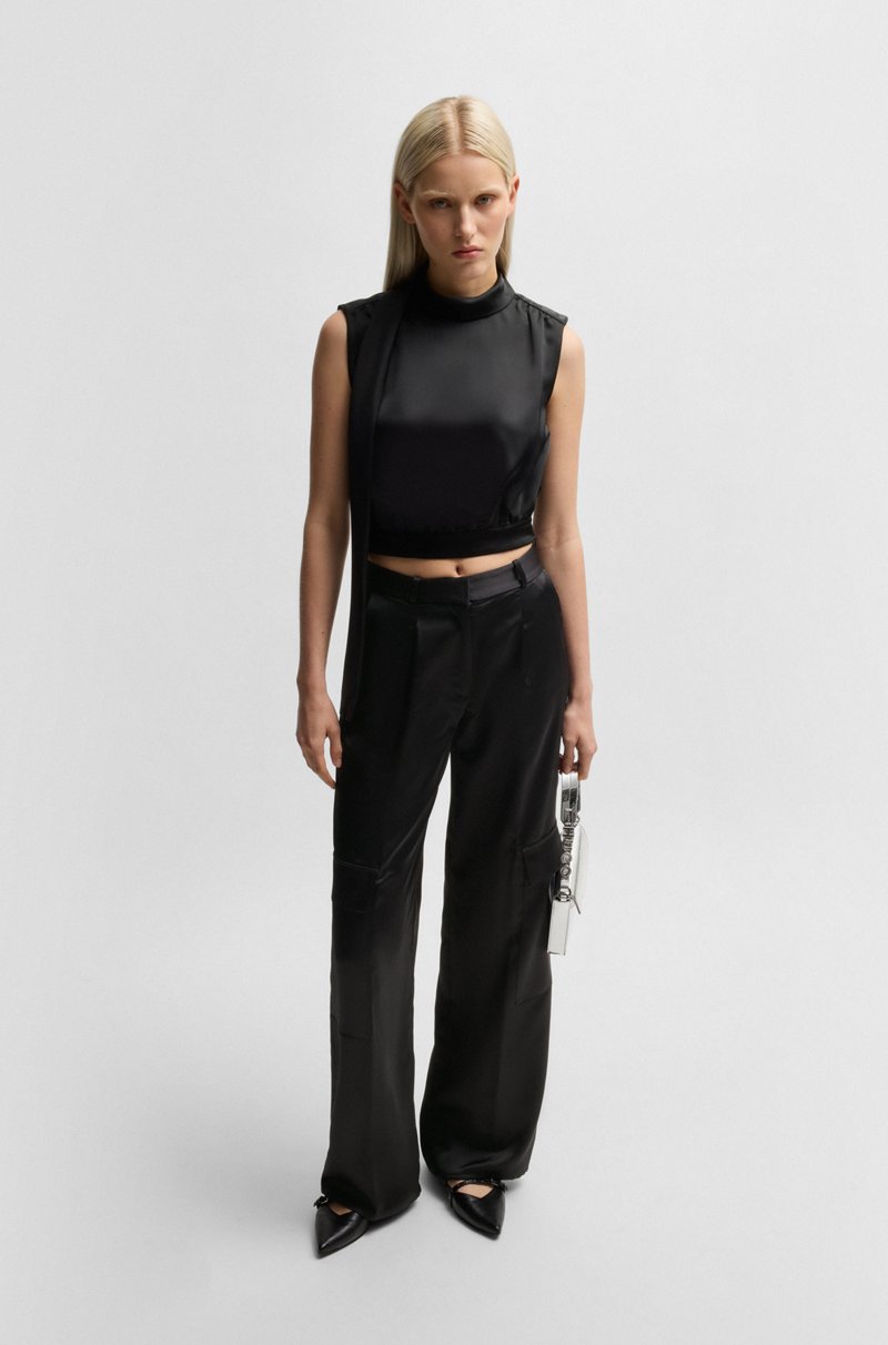 Hugo Boss Top De Raso Sin Mangas Con Detalle En El Cuello