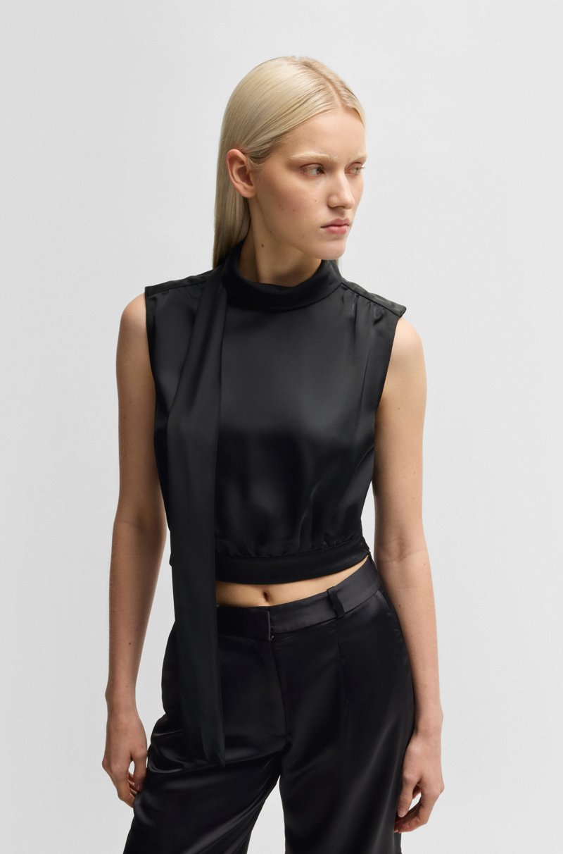 Hugo Boss Top de raso sin mangas con detalle en el cuello