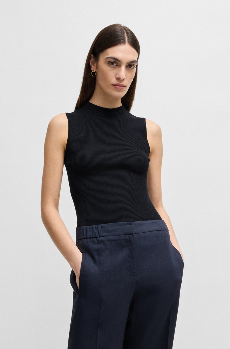 Hugo Boss Top sin mangas con cuello inglés en tejido de canalé