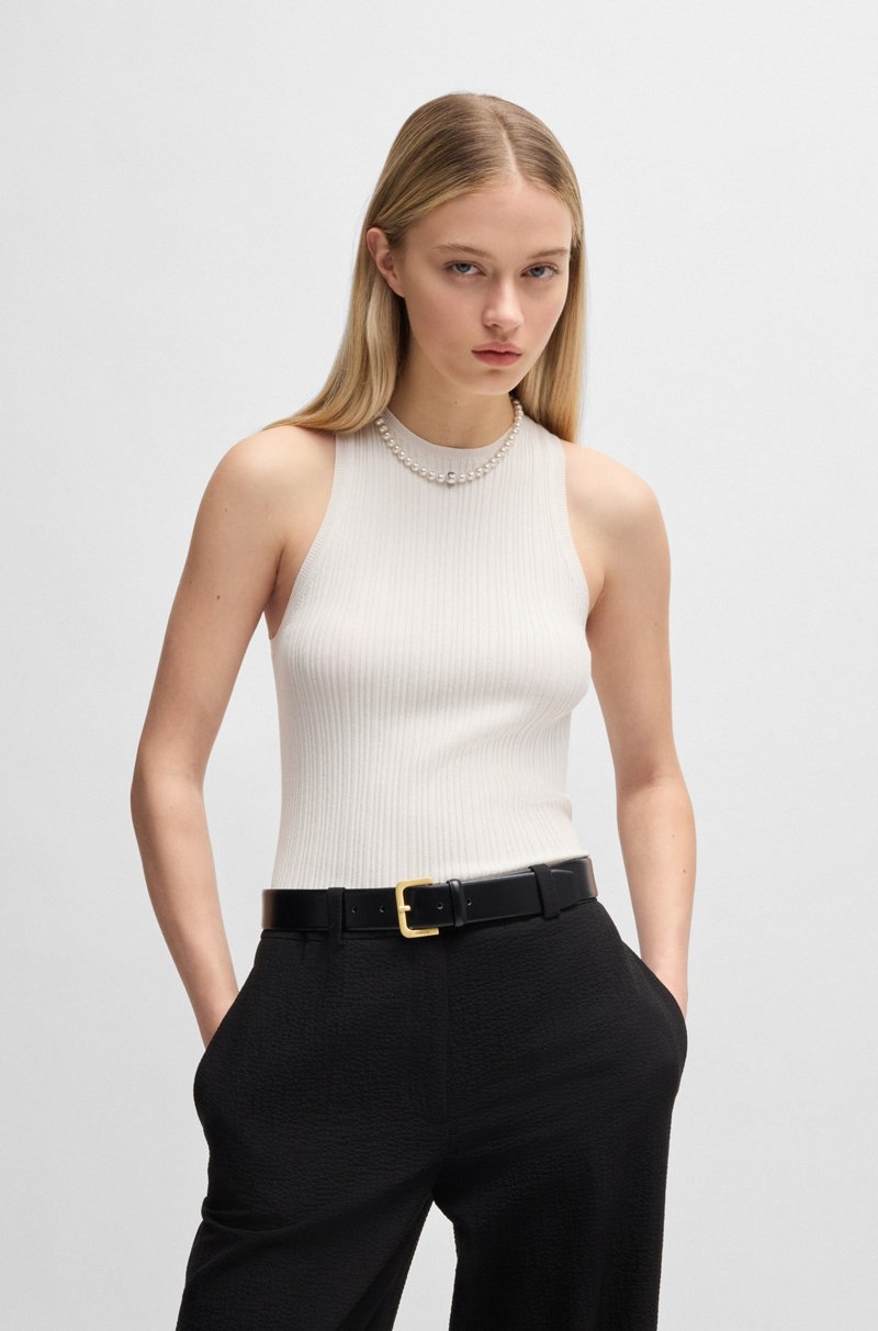 Hugo Boss Top sin mangas con espalda cruzada en tejido de crepé de canalé