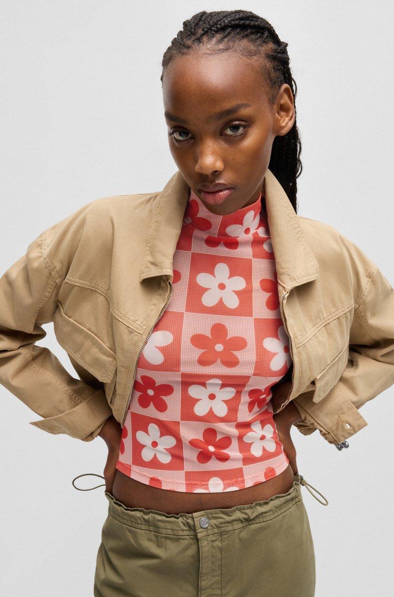 Hugo Boss Top Slim Fit En Malla Elástica Con Estampado De Temporada