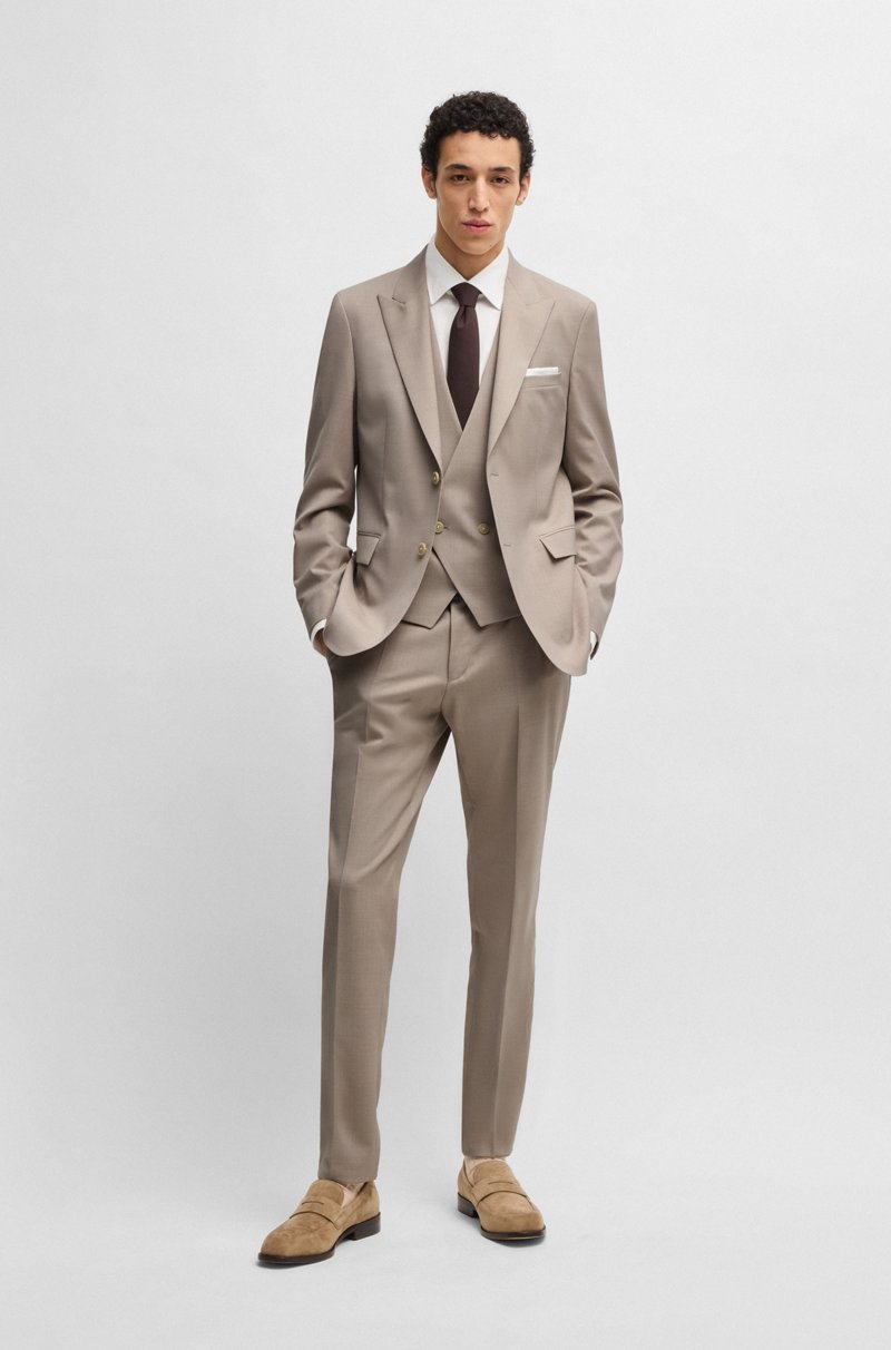 Hugo Boss Traje con chaleco de paño elástico con microestampado