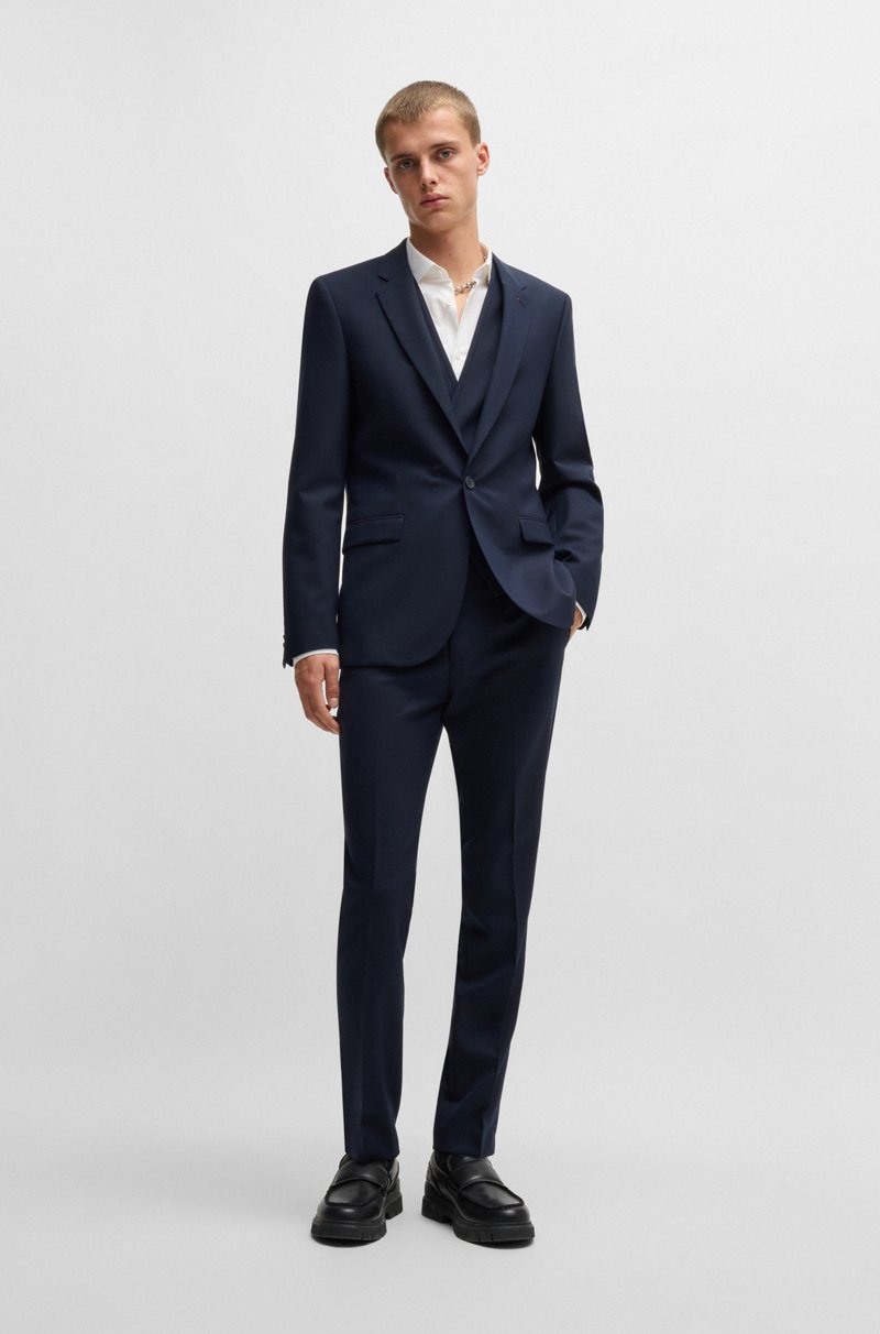 Hugo Boss Traje Con Chaleco Extra Slim De Tela Elástica