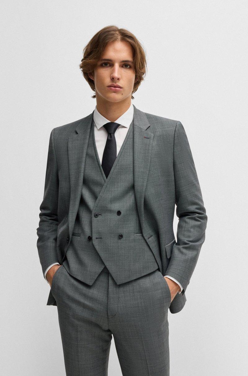 Hugo Boss Traje Con Chaleco Extra Slim Fit En Paño Elástico Con Microdibujo