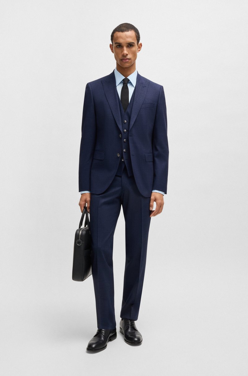 Hugo Boss Traje con chaleco regular fit de lana con elástico