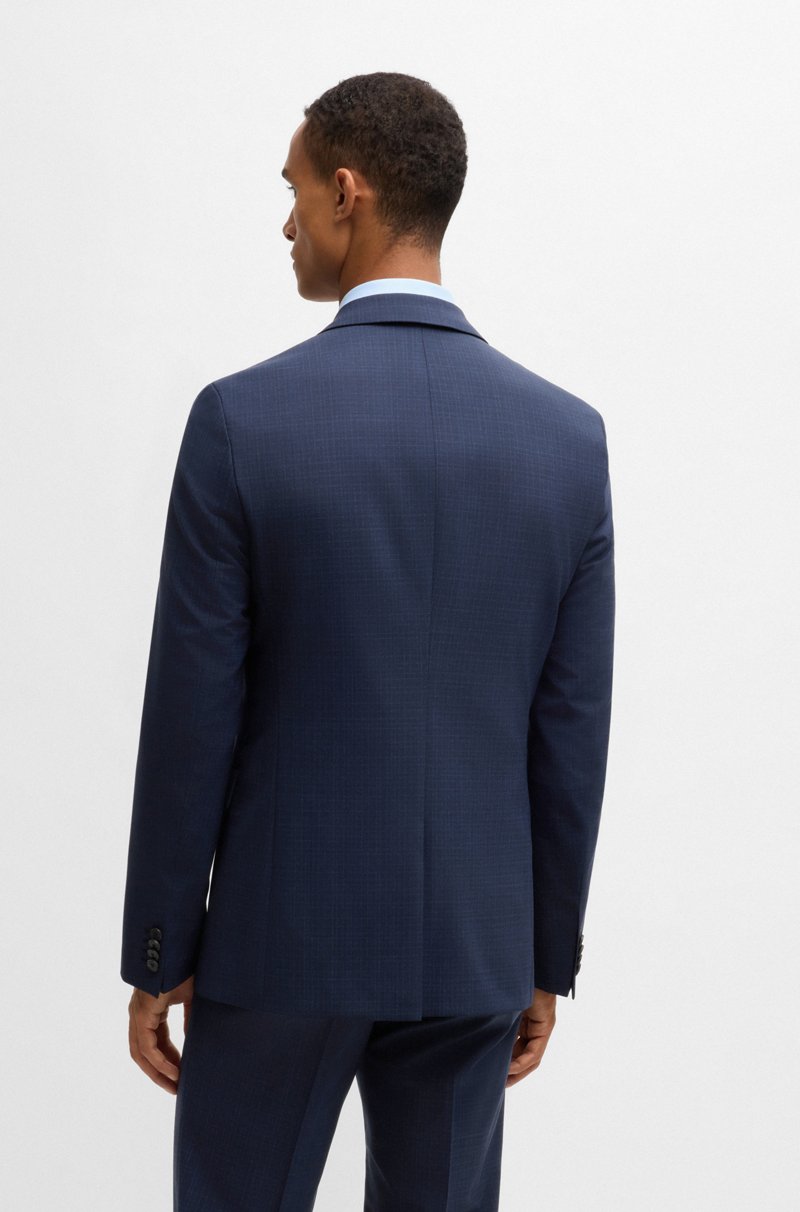 Hugo Boss Traje Con Chaleco Slim Fit A Cuadros En Lana Con Elástico