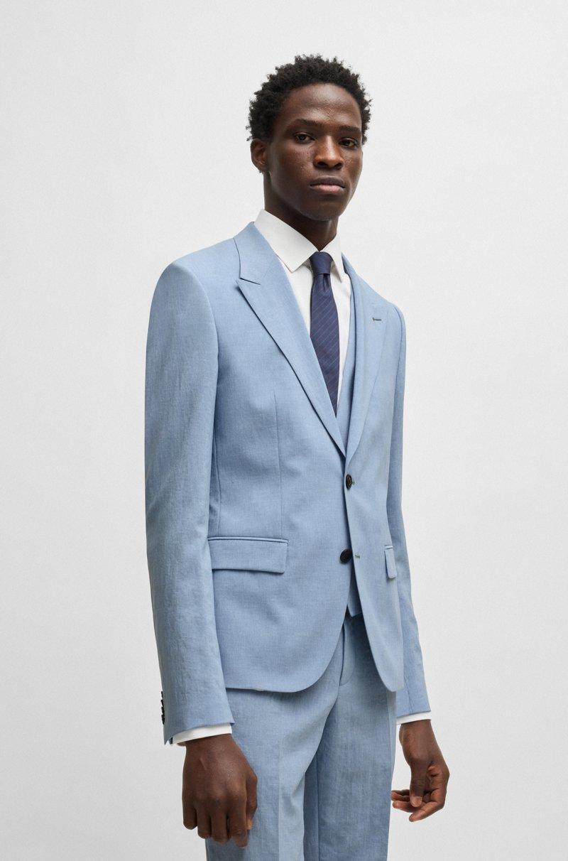 Hugo Boss Traje Con Chaleco Slim Fit De Tejido Con Apariencia De Lino