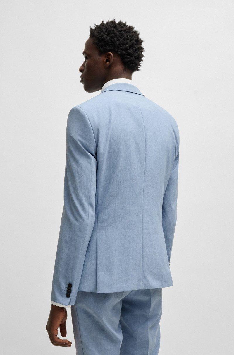 Hugo Boss Traje Con Chaleco Slim Fit De Tejido Con Apariencia De Lino