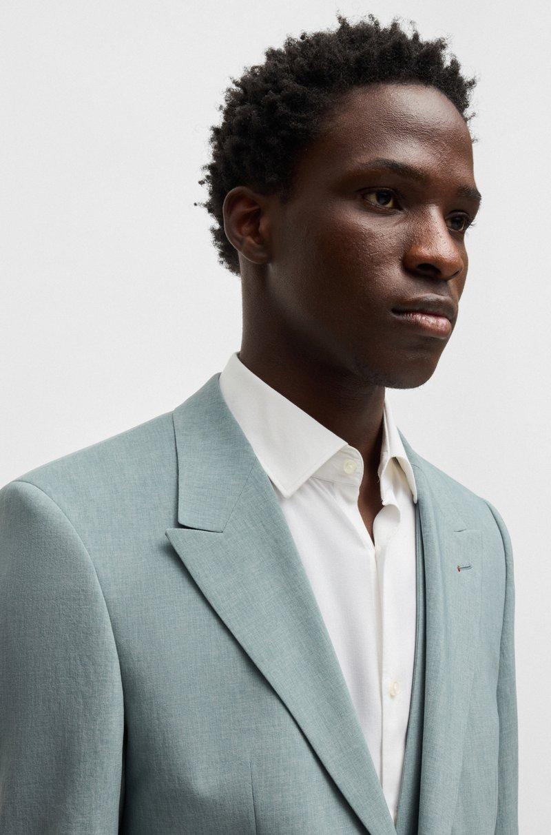 Hugo Boss Traje Con Chaleco Slim Fit De Tejido Con Apariencia De Lino
