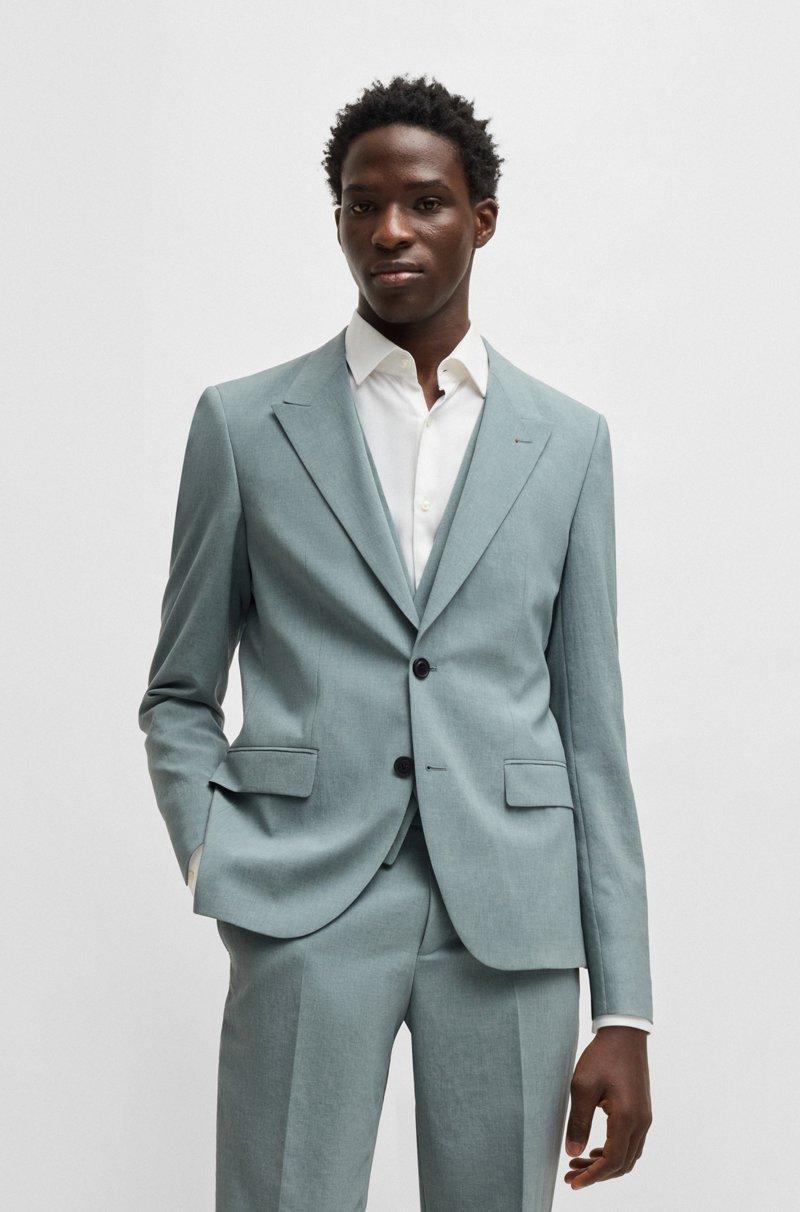 Hugo Boss Traje Con Chaleco Slim Fit De Tejido Con Apariencia De Lino