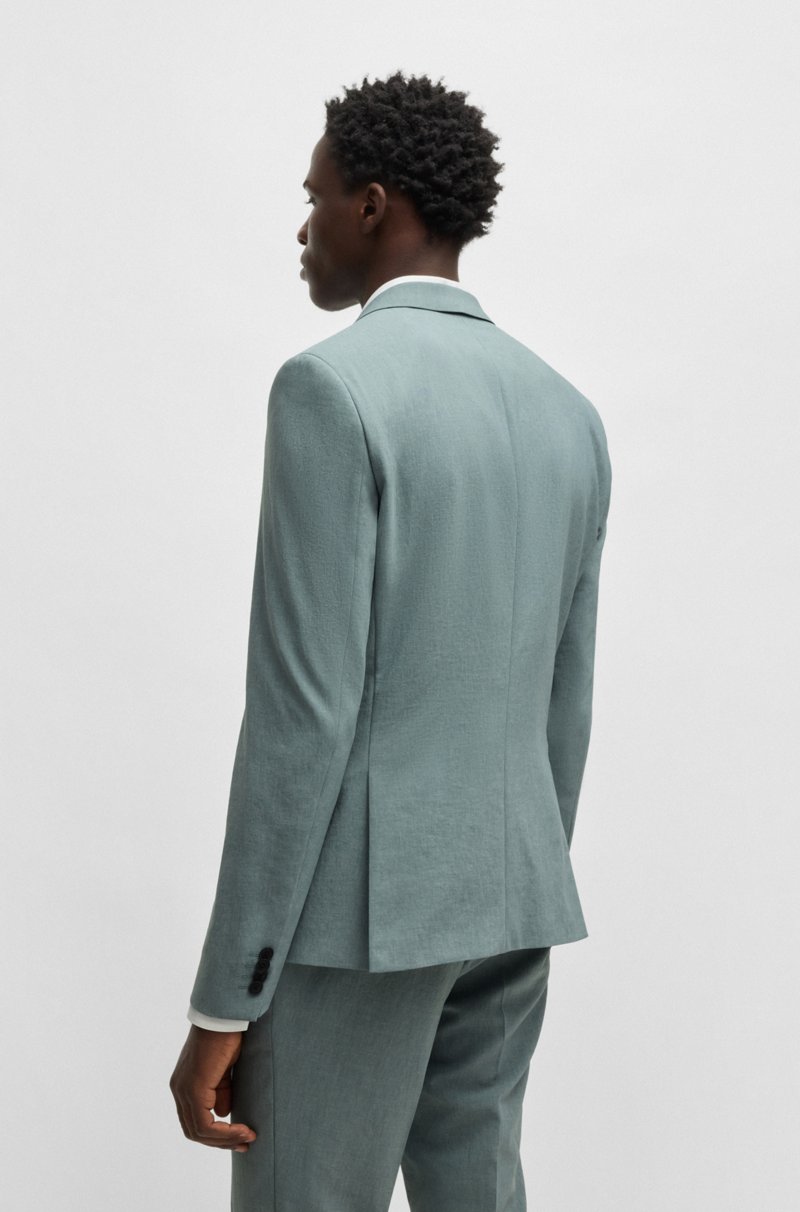 Hugo Boss Traje Con Chaleco Slim Fit De Tejido Con Apariencia De Lino