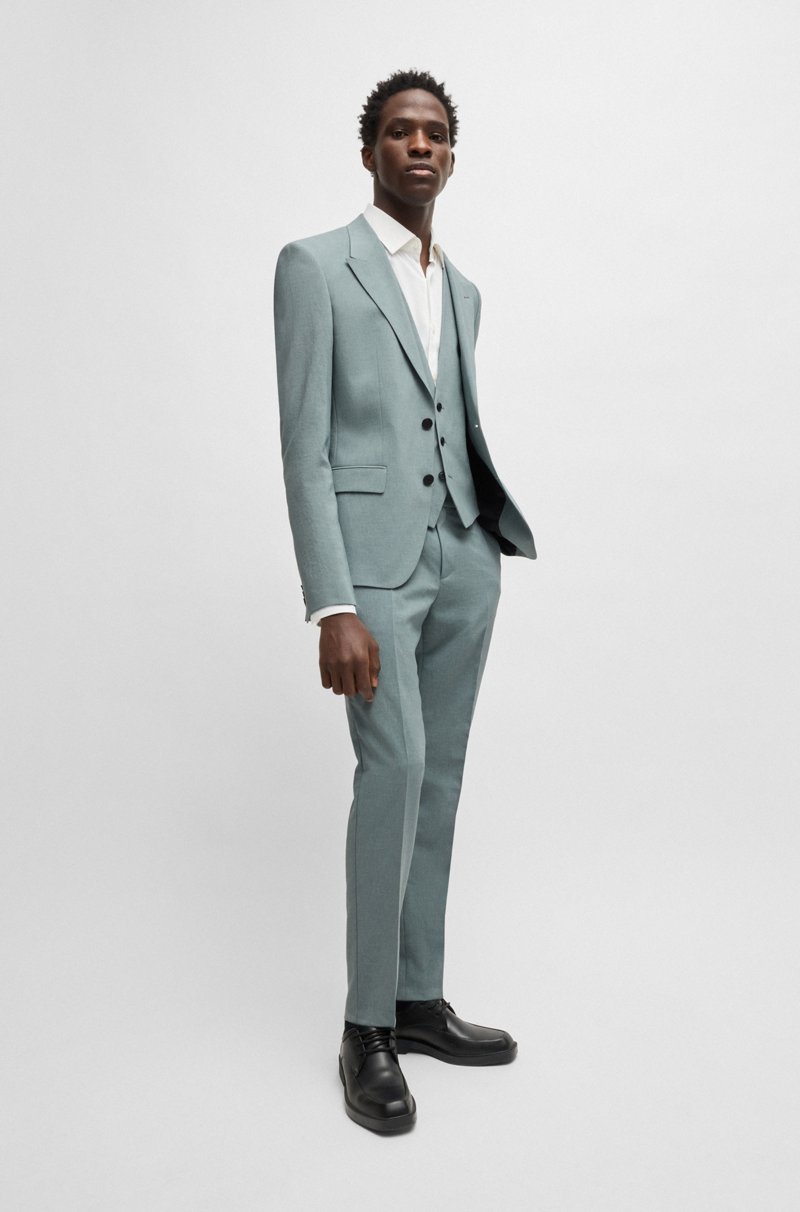 Hugo Boss Traje con chaleco slim fit de tejido con apariencia de lino