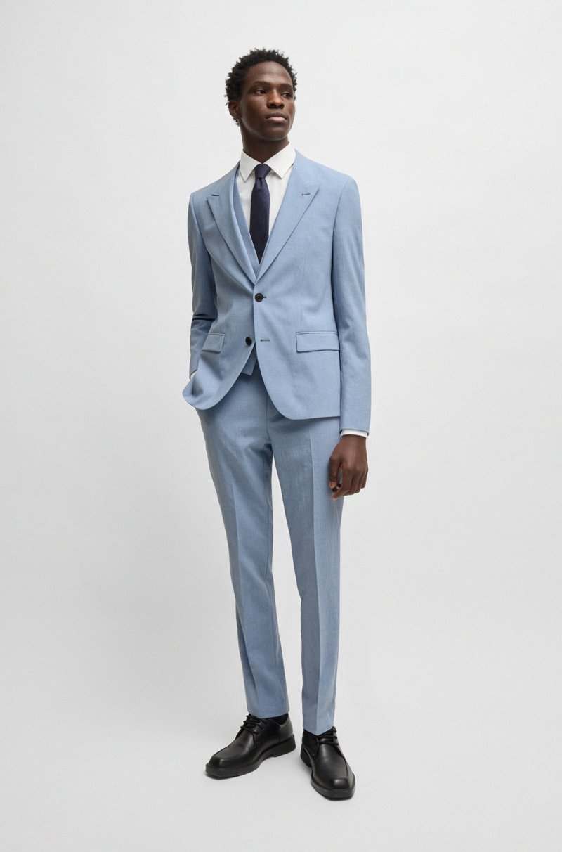 Hugo Boss Traje con chaleco slim fit de tejido con apariencia de lino