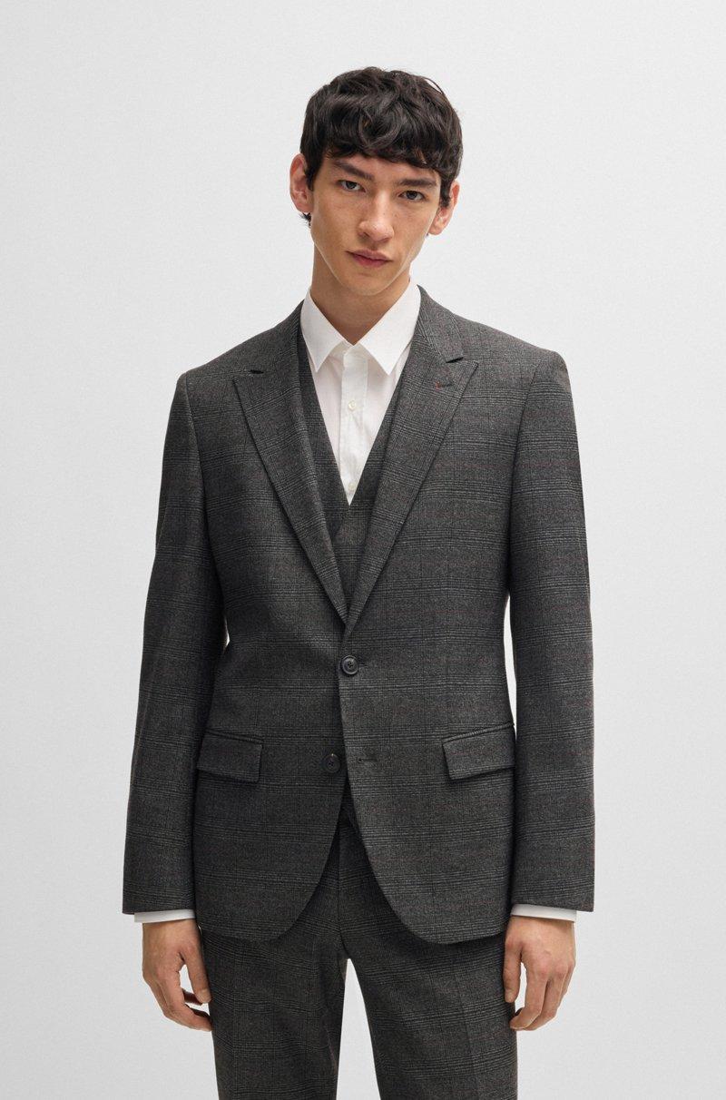 Hugo Boss Traje Con Chaleco Slim Fit En Franela A Cuadros