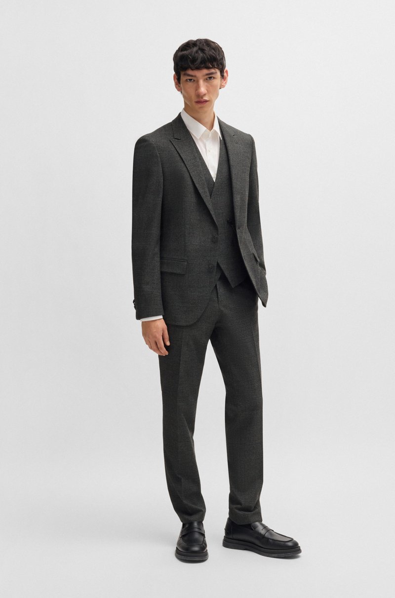 Hugo Boss Traje con chaleco slim fit en franela a cuadros