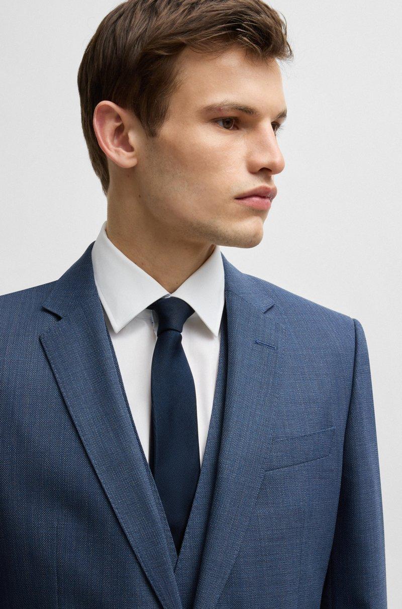 Hugo Boss Traje Con Chaleco Slim Fit En Lana Elástica Estampada