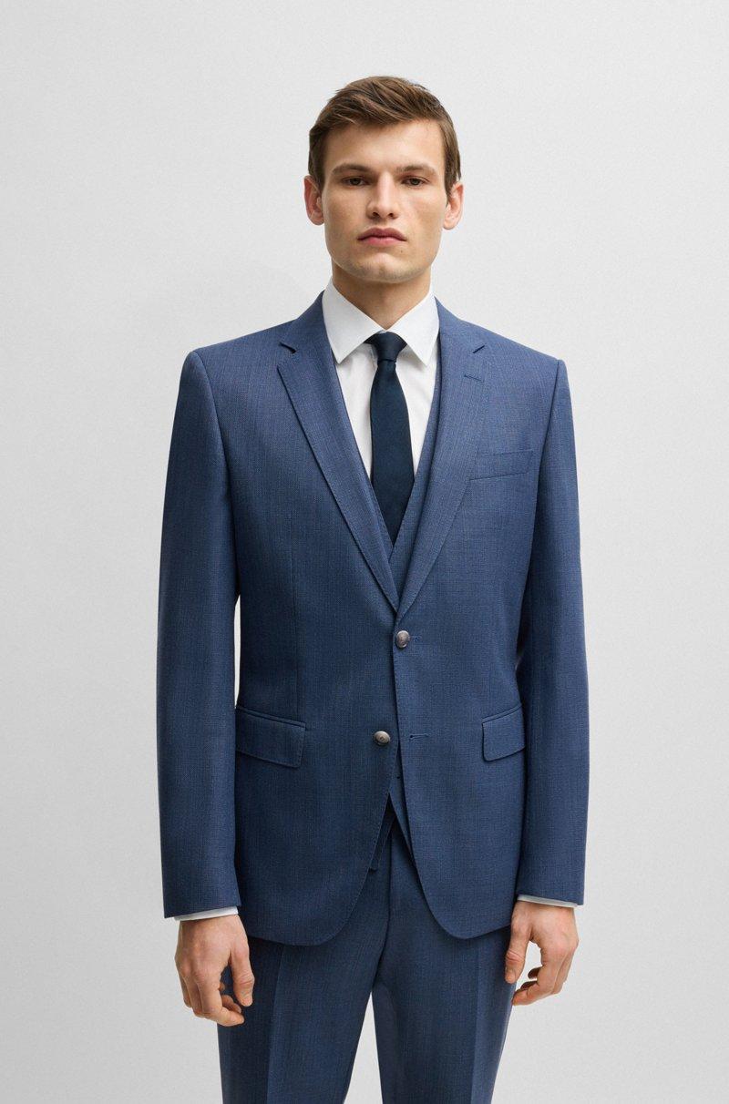 Hugo Boss Traje Con Chaleco Slim Fit En Lana Elástica Estampada