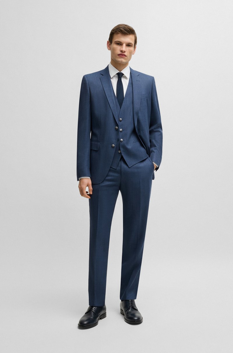 Hugo Boss Traje con chaleco slim fit en lana elástica estampada