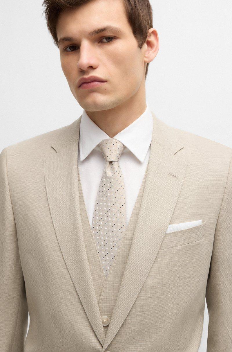 Hugo Boss Traje Con Chaleco Slim Fit En Lana Elástica Estampada