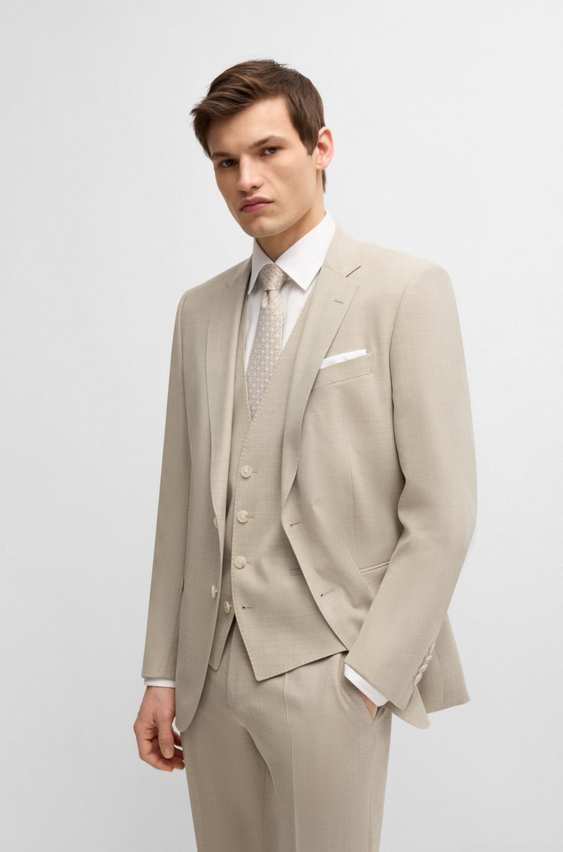 Hugo Boss Traje Con Chaleco Slim Fit En Lana Elástica Estampada