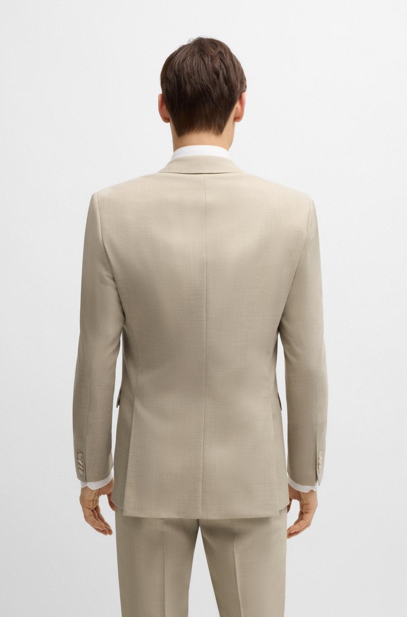 Hugo Boss Traje Con Chaleco Slim Fit En Lana Elástica Estampada