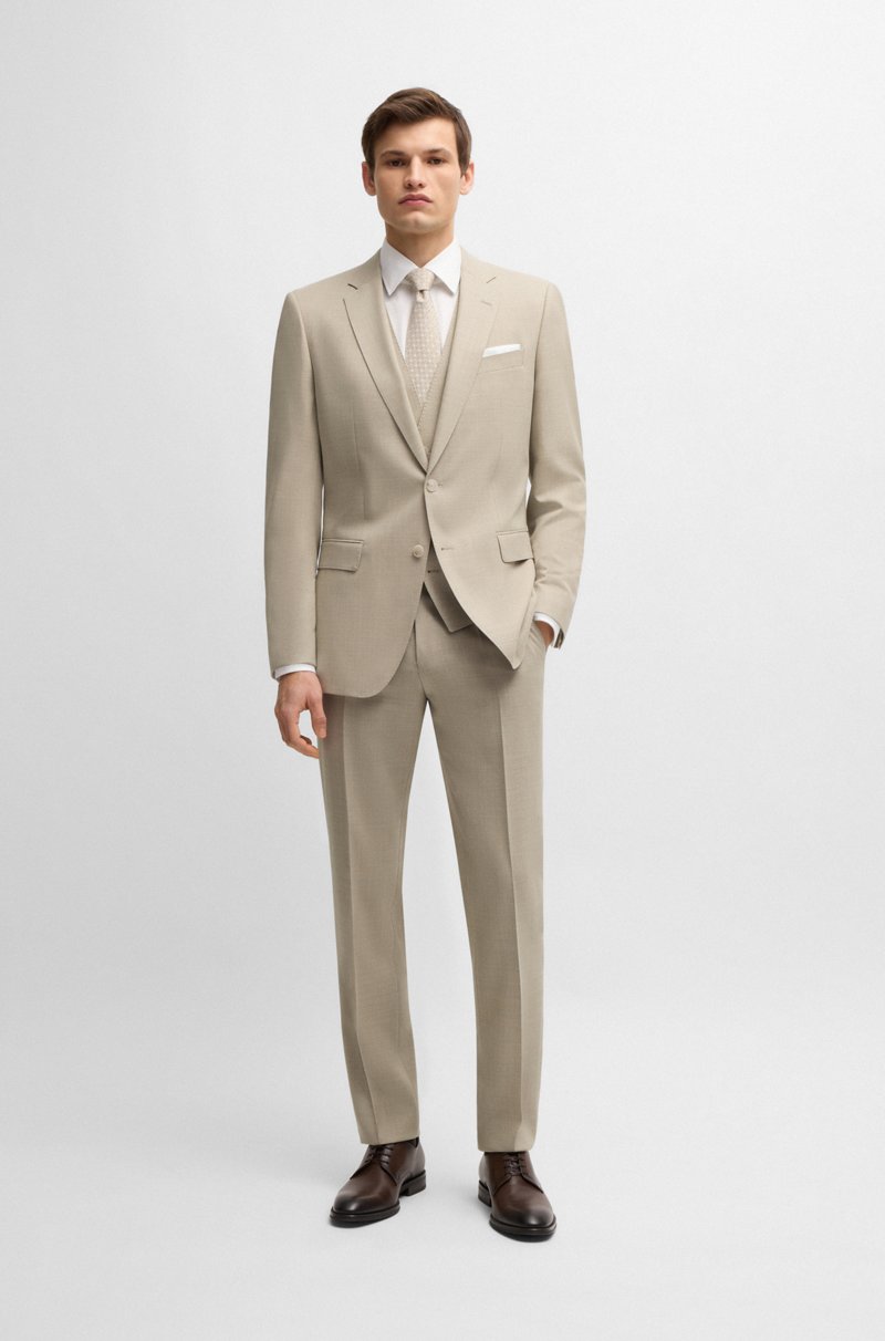 Hugo Boss Traje con chaleco slim fit en lana elástica estampada