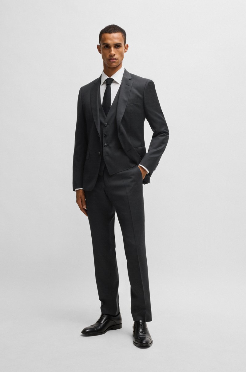 Hugo Boss Traje con chaleco slim fit en lana elástica estampada