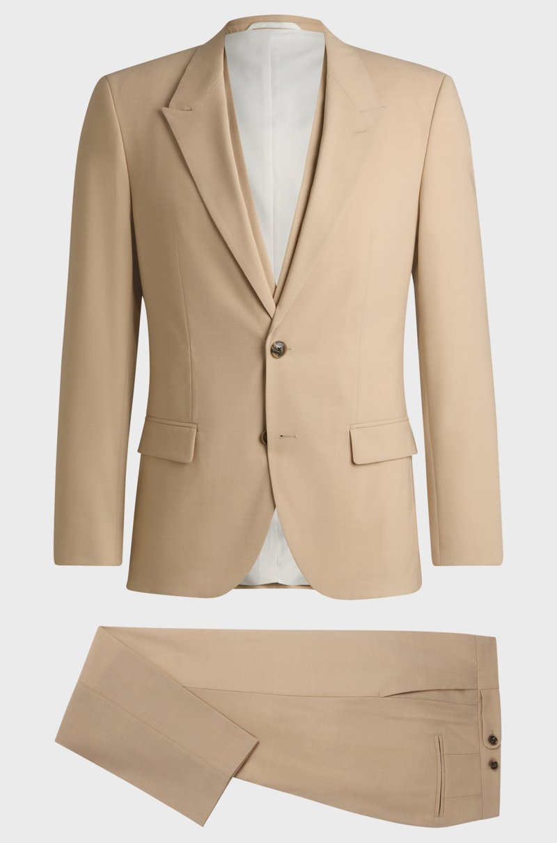 Hugo Boss Traje con chaleco slim fit en tejido elástico con efecto mohair