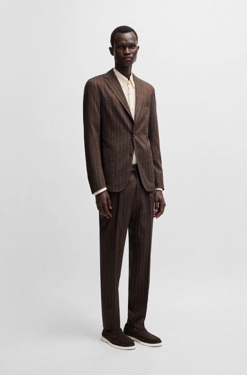 Hugo Boss Traje de raya diplomática en lino lana y elástico