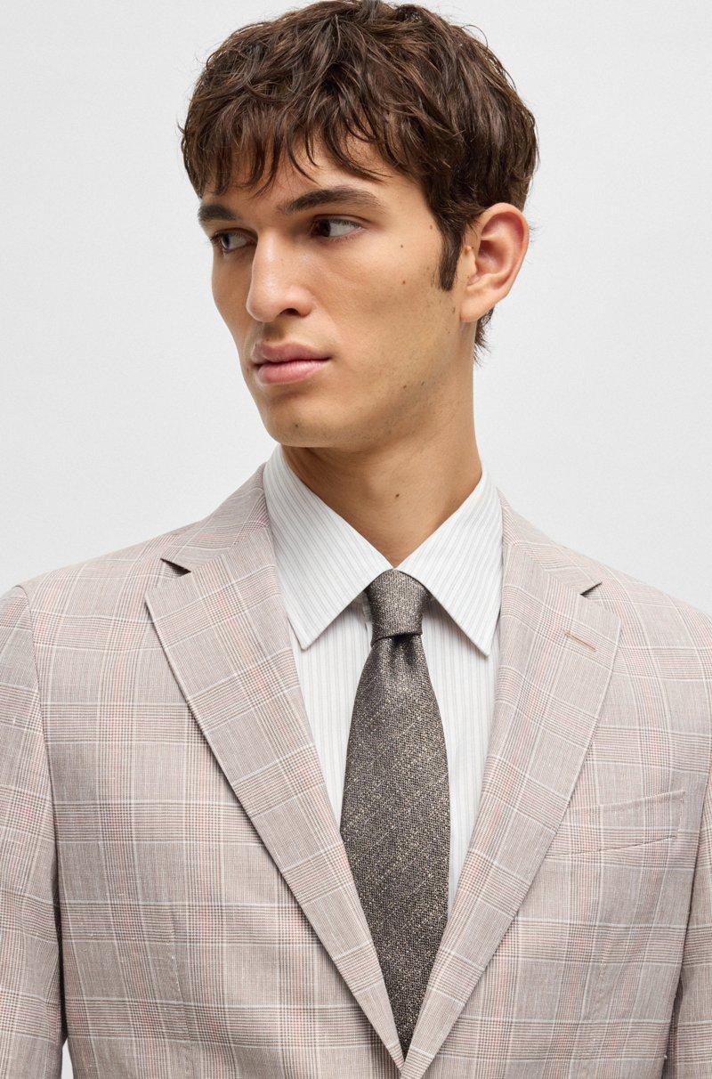 Hugo Boss Traje Slim Fit A Cuadros En Lana Virgen Seda Y Lino