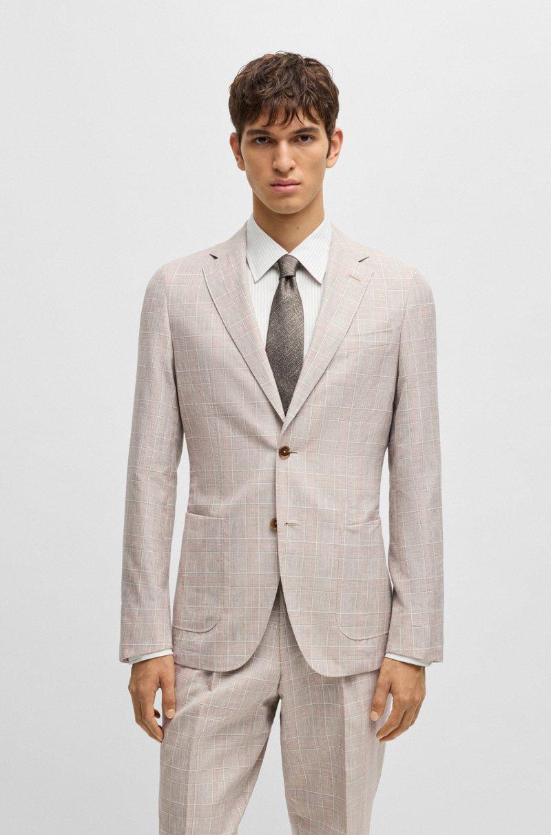 Hugo Boss Traje Slim Fit A Cuadros En Lana Virgen Seda Y Lino
