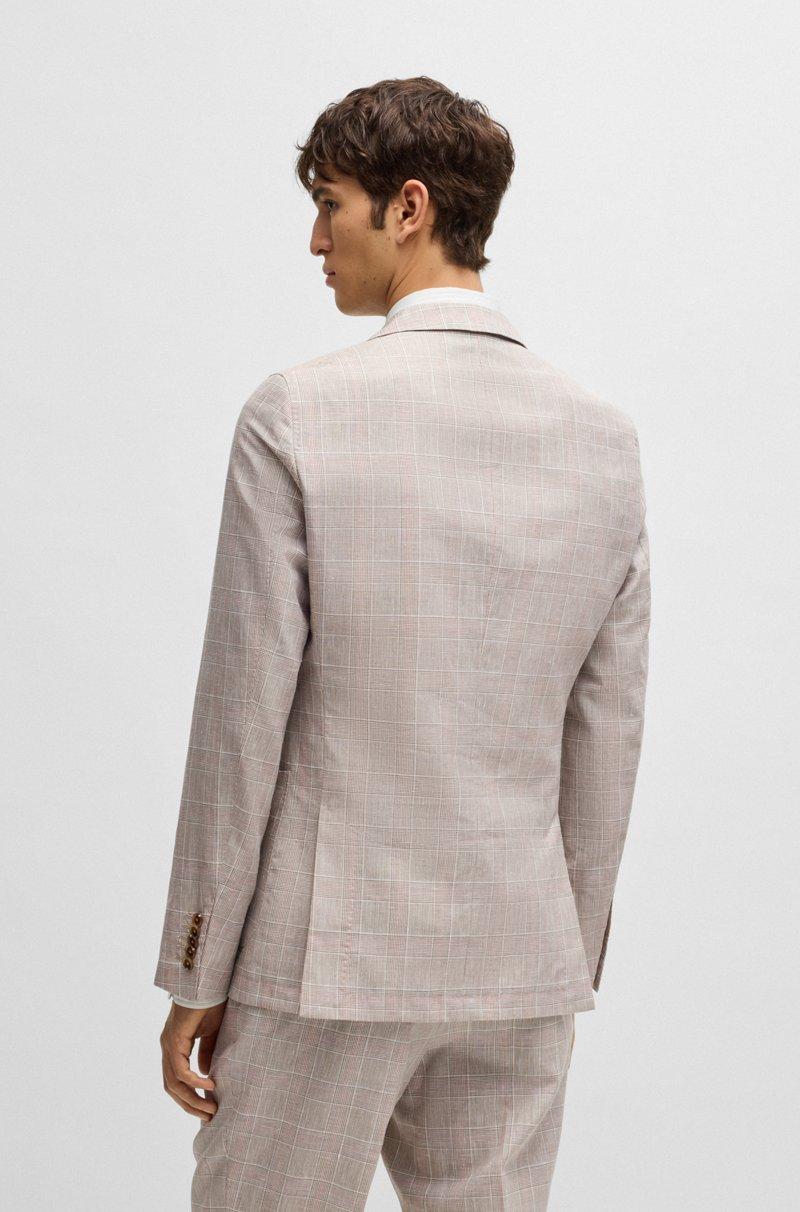 Hugo Boss Traje Slim Fit A Cuadros En Lana Virgen Seda Y Lino