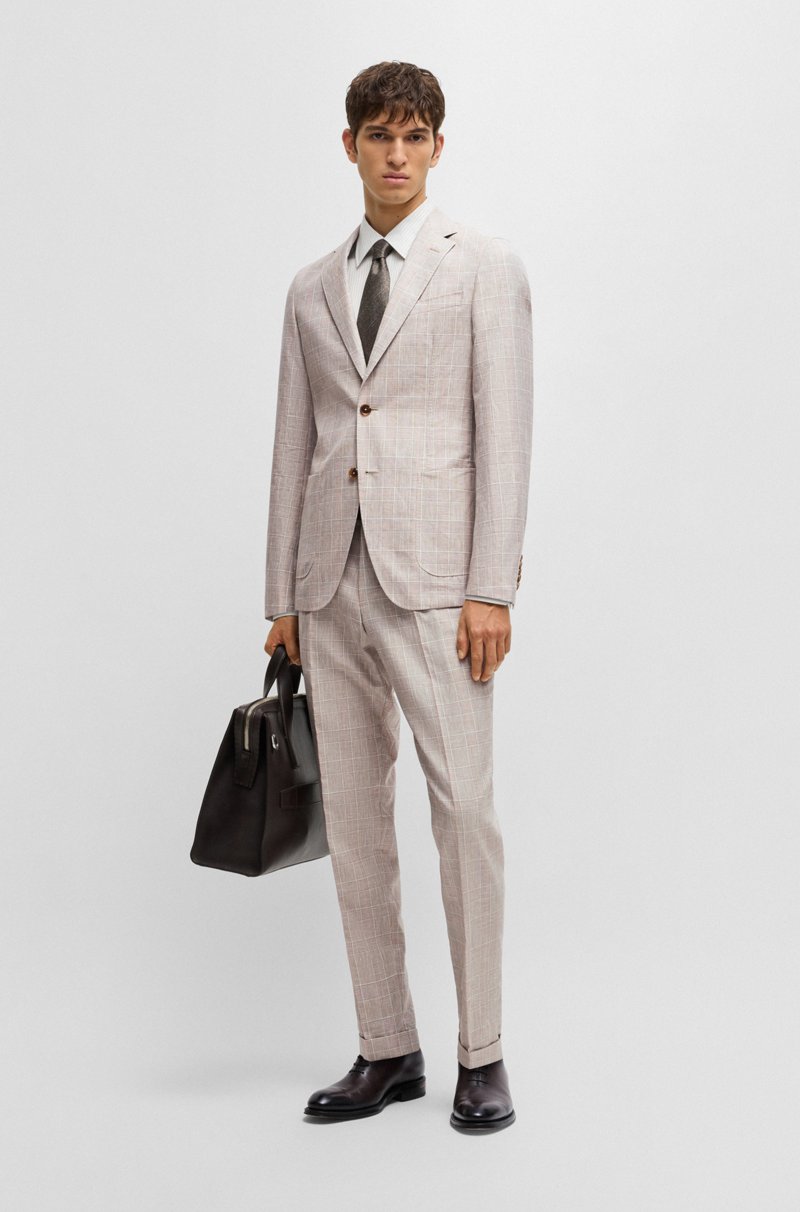 Hugo Boss Traje slim fit a cuadros en lana virgen seda y lino