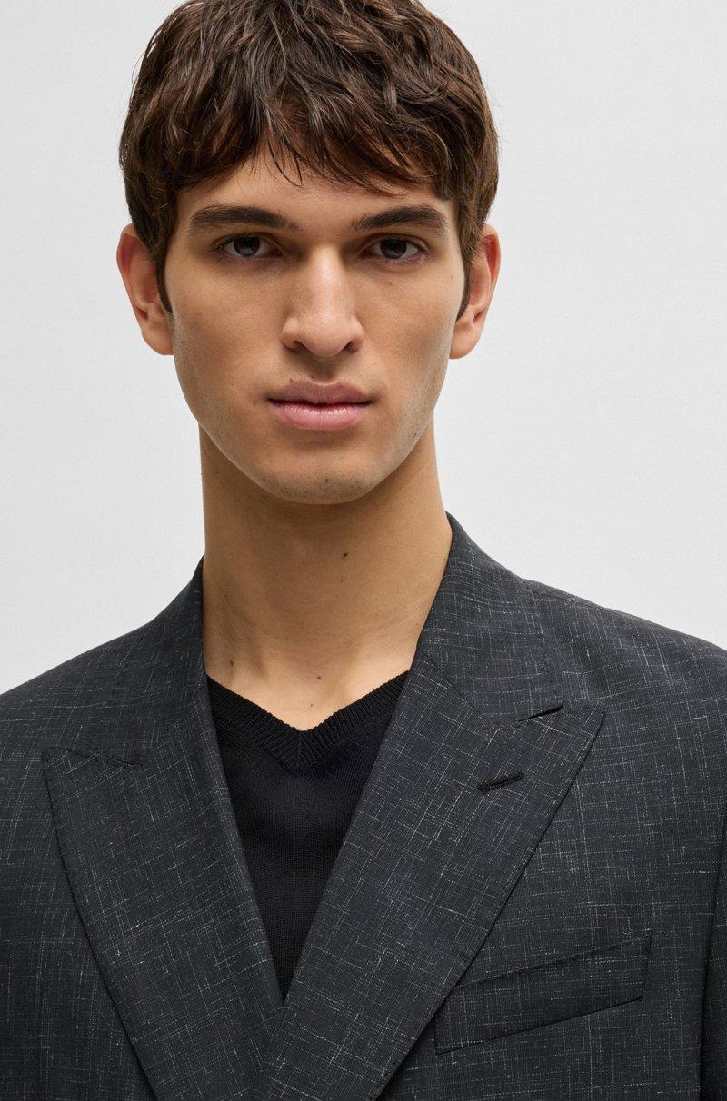 Hugo Boss Traje Slim Fit Con Dibujo En Lana Lino Y Elástico