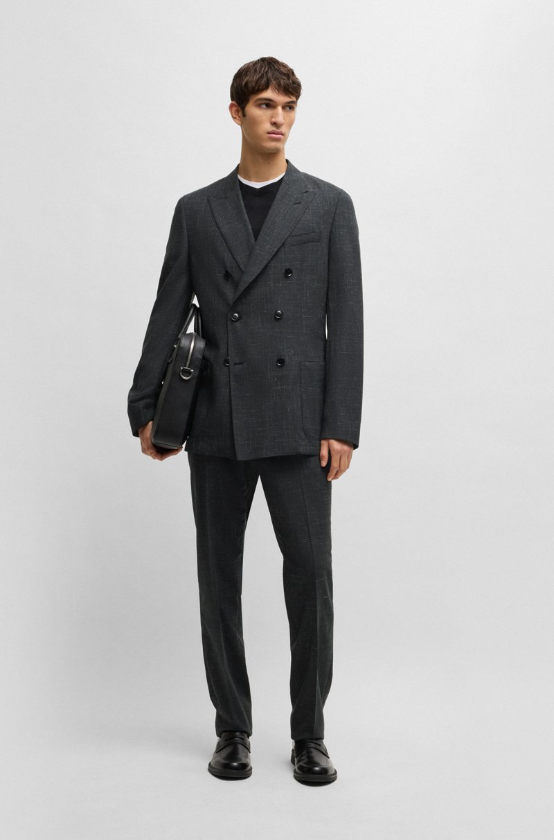 Hugo Boss Traje slim fit con dibujo en lana lino y elástico